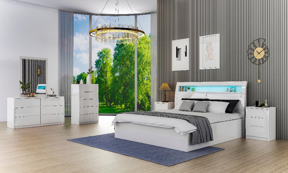 Glossy White 8Pcs Bedroom Set