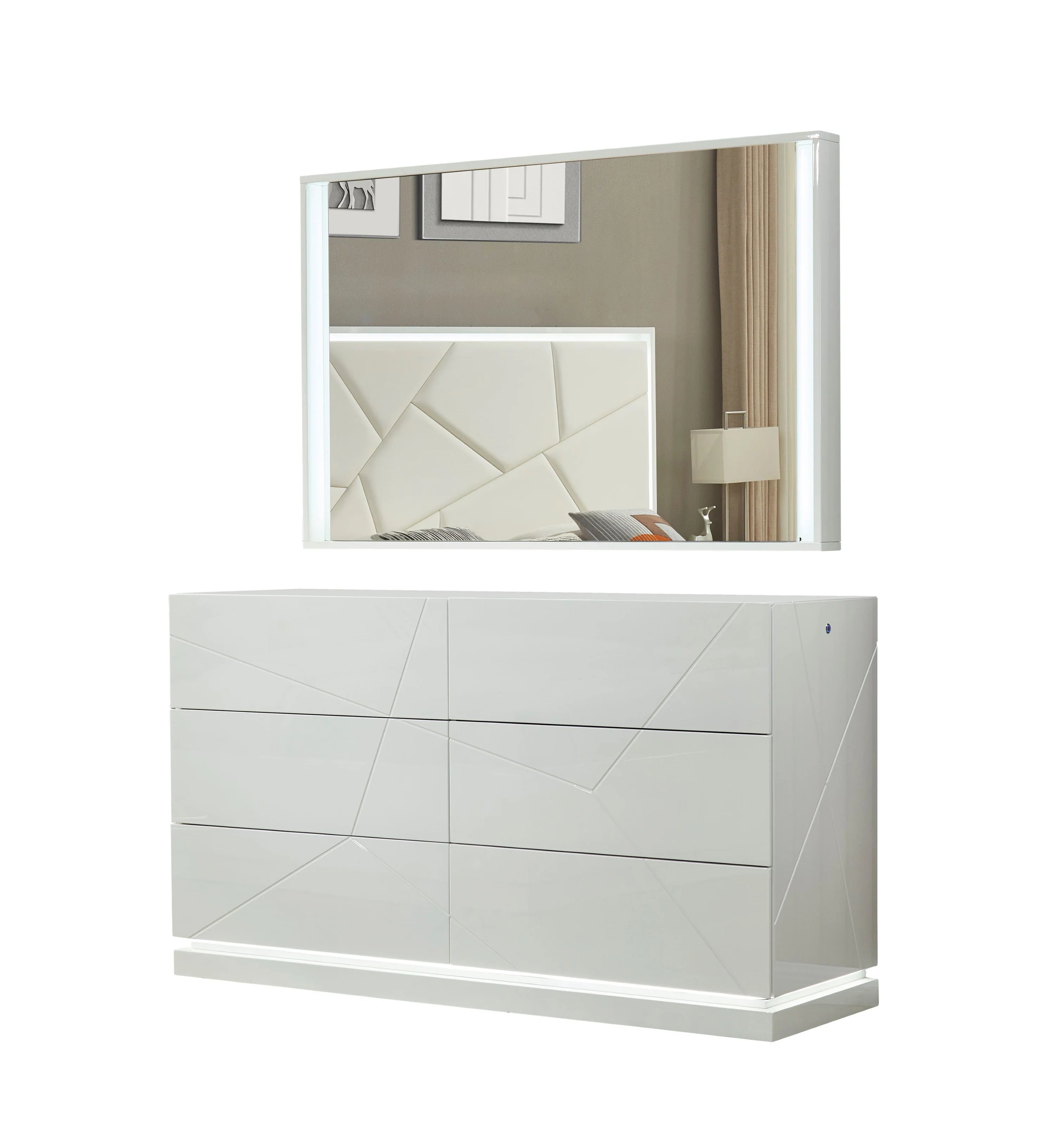 White Gloss 8 pcs Bedroom Set