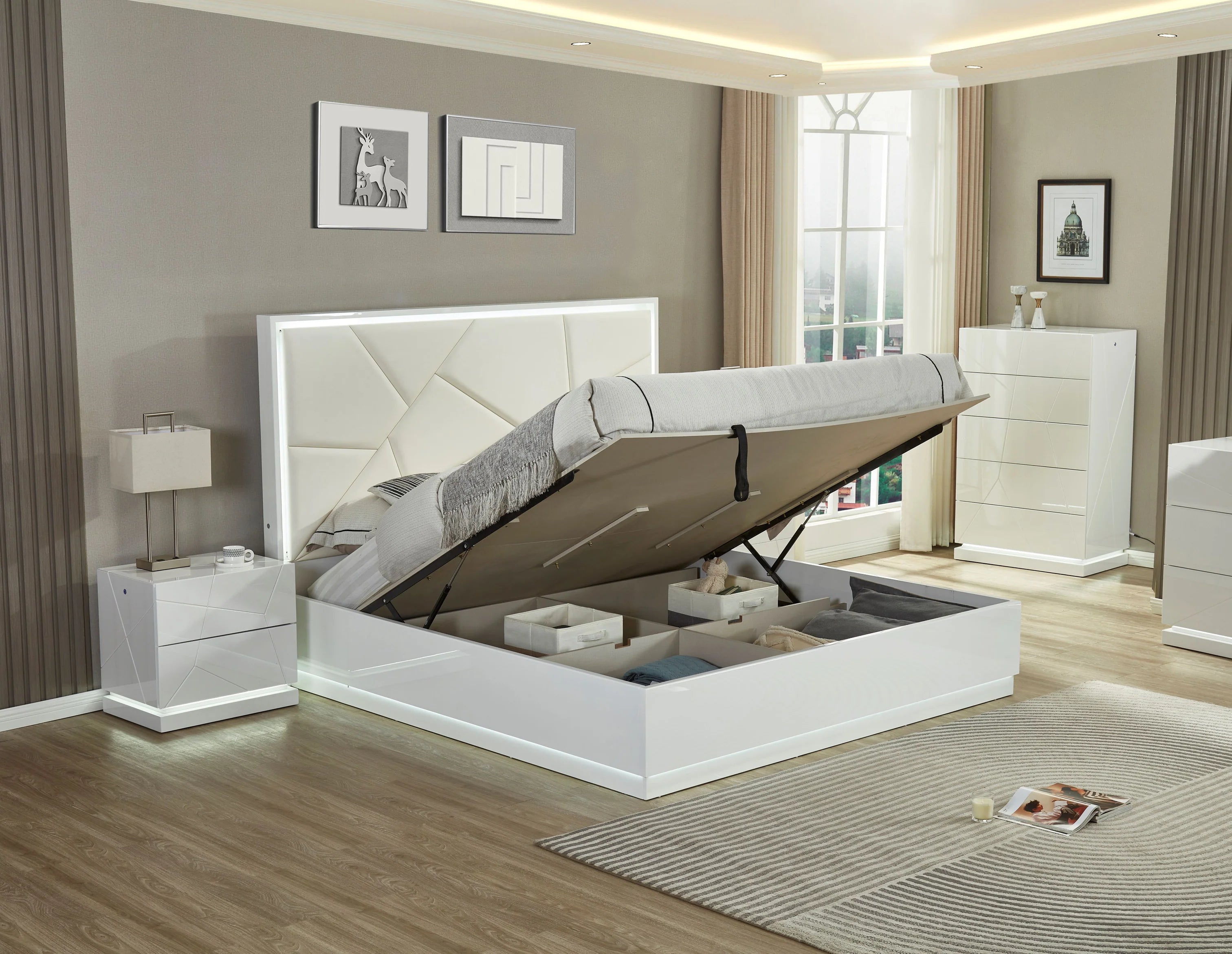 White Gloss 8 pcs Bedroom Set