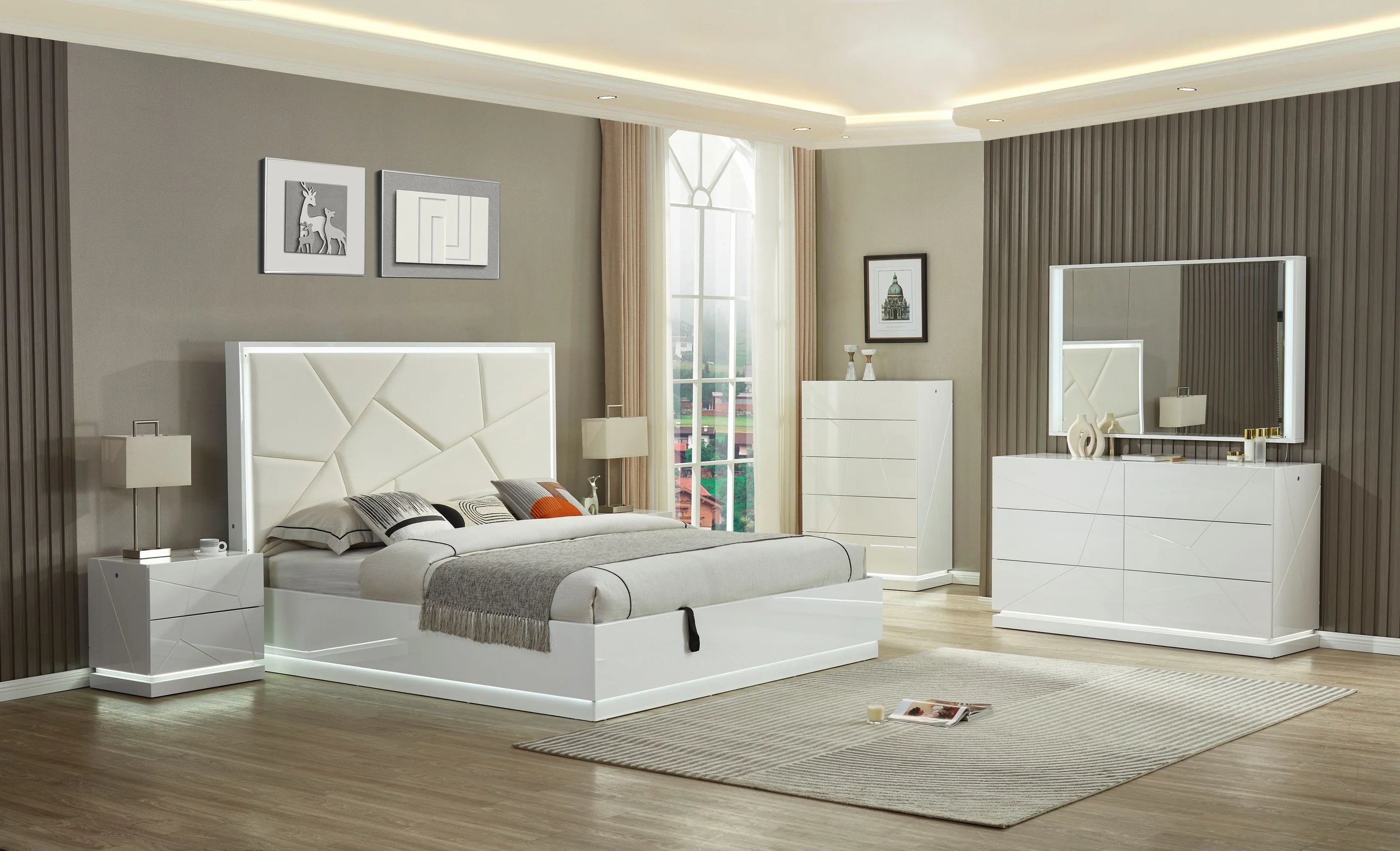 White Gloss 8 pcs Bedroom Set